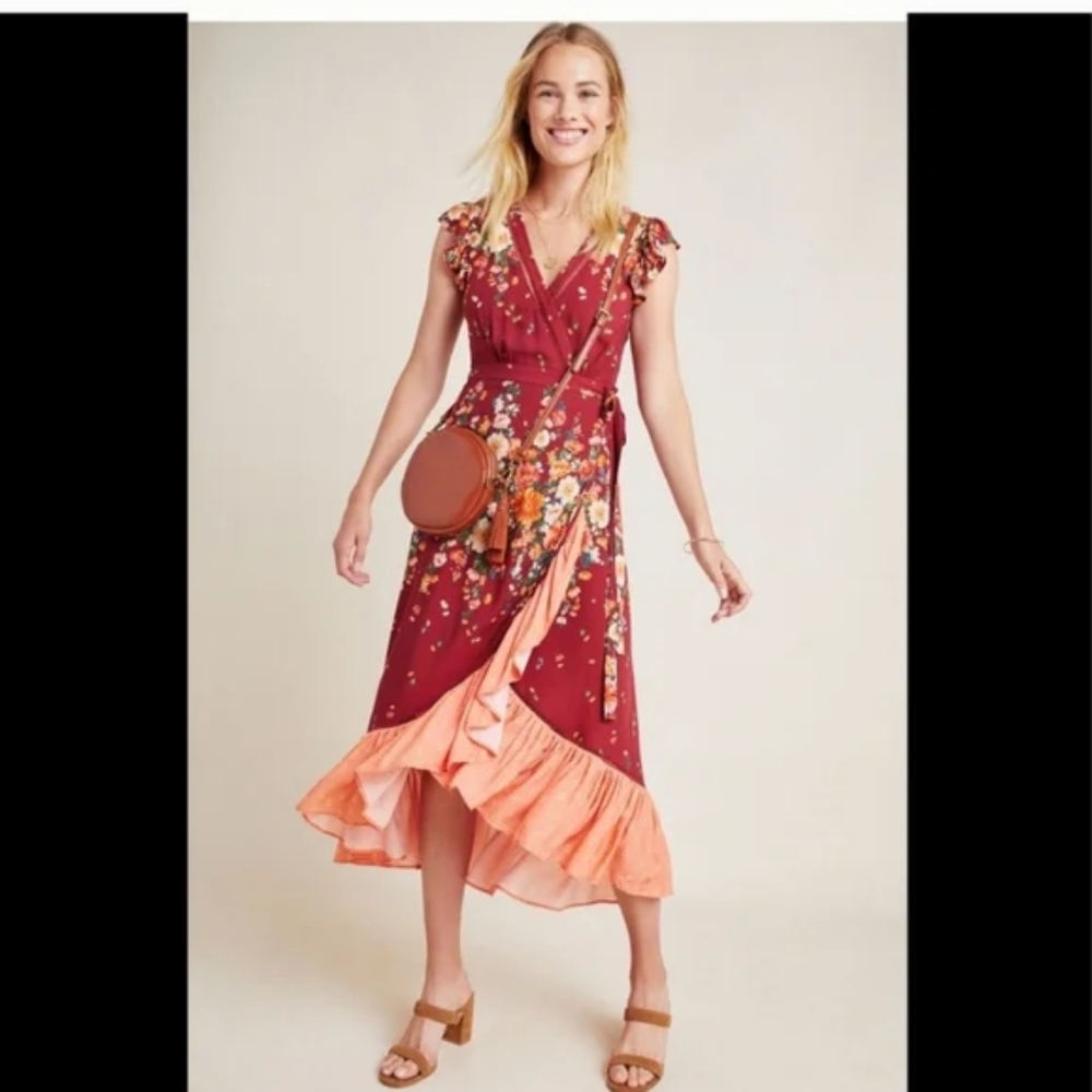 Anthropologie Farm Rio NWT Tesorina Vibrant Floral Wrap maxi dress